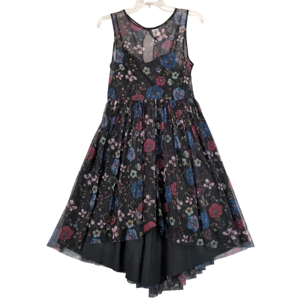 Disney x Lauren Conrad Black Floral Hi-Low‎ Dress Sz 4 Whimsigoth Fairy Grunge